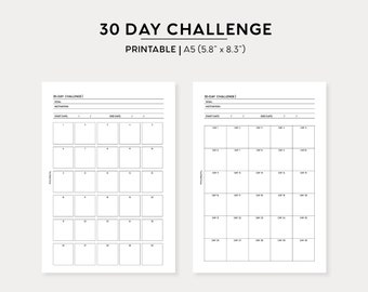 30 Day Challenge | A5 Printable Insert | Challenge Planner Printable PDF | Tracker Planning Printable Instant Download