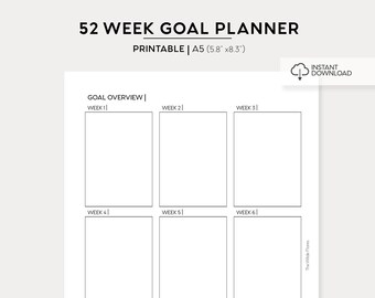 52 Week Goal Planner Printable | A5 Size Printable Insert | Printable PDF | Goal Setting Planning Printable Instant Download