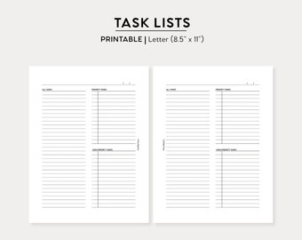 Task List Printable | Letter Size Printable Insert | List Printable PDF | Goal Setting Planning Printable Instant Download