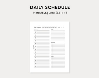 Daily Schedule Printable | Letter Size Printable Insert | Period Tracker Printable PDF | Goal Setting Planning Printable Instant Download