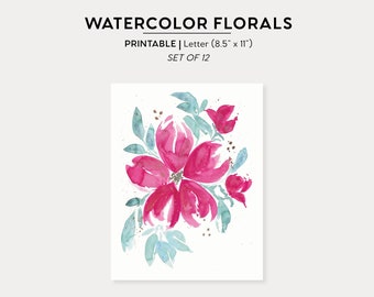 Watercolor Florals | Printable Art | Winter 2022 Collection A01 | Watercolor Art Instant Download