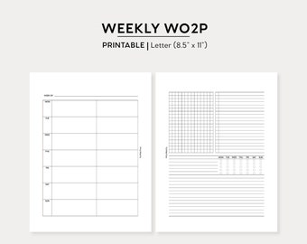 Weekly Planner Printable | WO2P Undated Letter Size Printable Insert | Planner Printable PDF | Planning Printable Instant Download