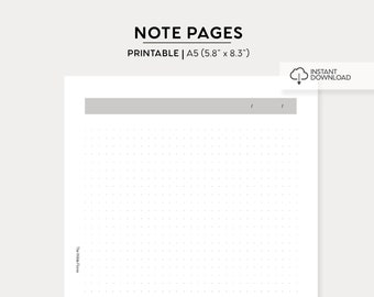 Note Page Printable | A5 Size Printable Insert | Note Taking Planner Printable PDF | Grid Note Page Planning Printable Instant Download