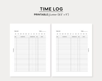 Time Log Printable | Letter Size Printable Insert | Printable PDF | Note Page Planning Printable Instant Download