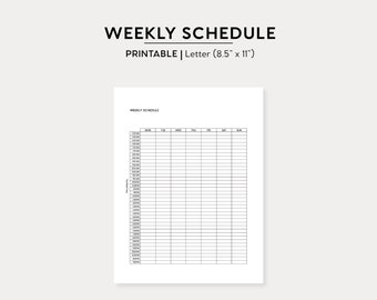 Weekly Schedule Printable | Time Block Planner Letter Size Printable Insert | Planner Printable PDF | Planning Printable Instant Download