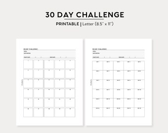 30 Day Challenge Tracker | Letter Size Printable Insert | Habit Tracker Printable PDF | Goal Setting Planning Printable Instant Download