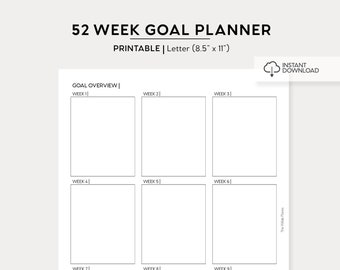 52 Week Goal Planner Printable | Letter Size Printable Insert | Printable PDF | Goal Setting Planning Printable Instant Download