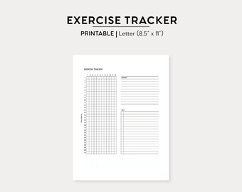 Exercise Tracker | Letter Size Printable Insert | Period Tracker Printable PDF | Goal Setting Planning Printable Instant Download