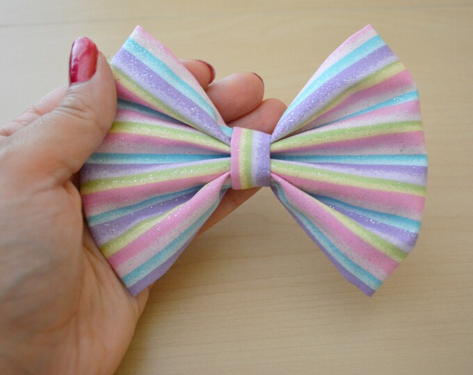 Pastel Rainbow Hair Bow With Glitter Etsy
