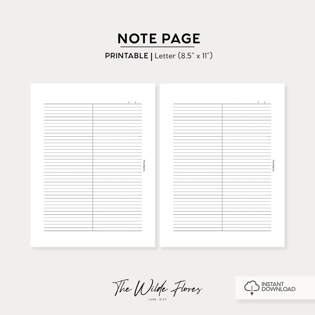 LINED Note Page Printable Letter Size Printable Insert - Etsy