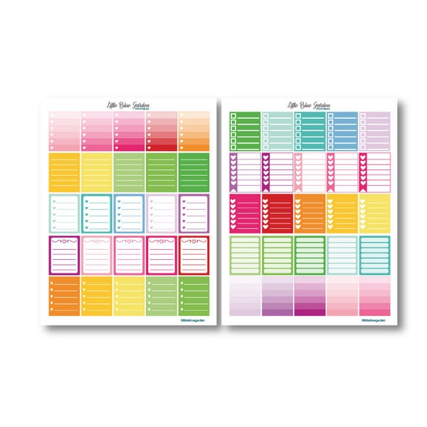 Rainbow List Boxes PDF, JPG + SVG Bundle Printable Planner Stickers  - Instant Download