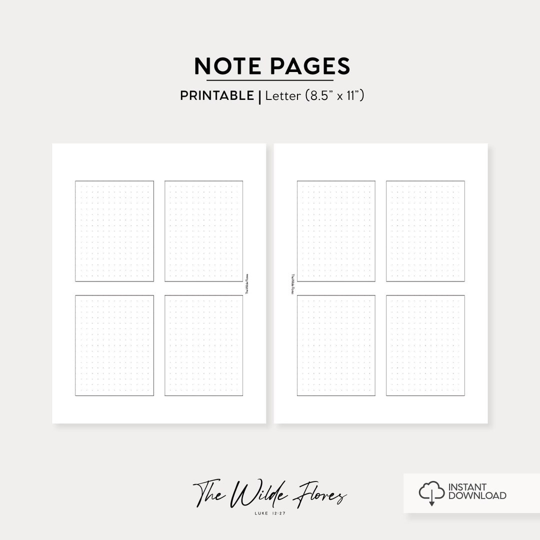 Quad DOT GRID Note Page Printable Letter Size Printable Insert Note ...