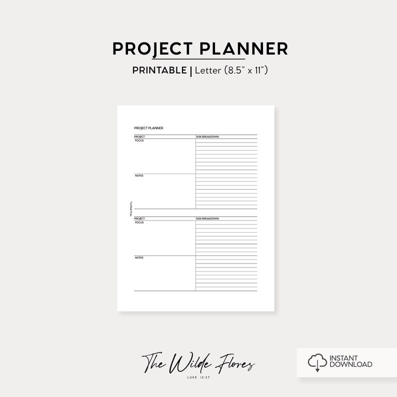 Project Planner Printable Letter Size Printable Insert - Etsy