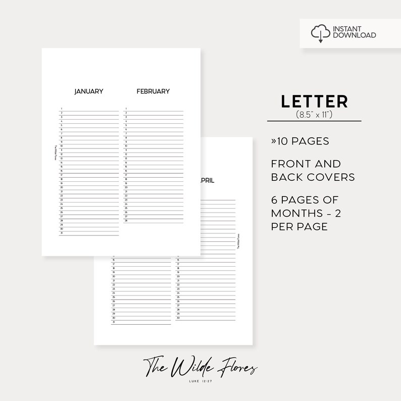 Perpetual Calendar Printable Letter Size Printable Insert - Etsy
