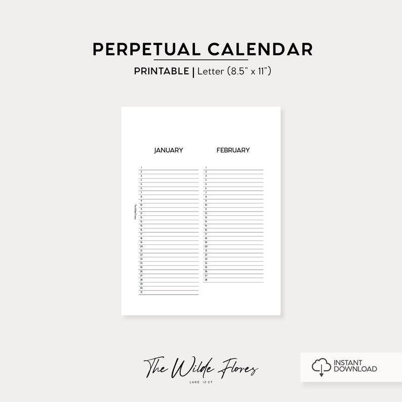 Perpetual Calendar Printable Letter - Il 794xN.4514777871 1nmi 