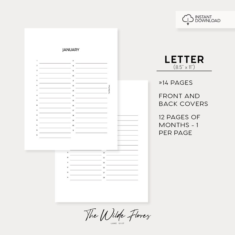 Perpetual Calendar Printable Letter Size Printable Insert - Etsy