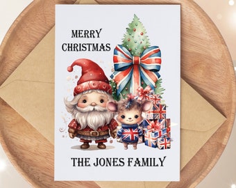 British Christmas Card, Personalized British Santa Christmas card, London Santa Greeting Card, Card and Envelope 5 1/2" x 4.25"