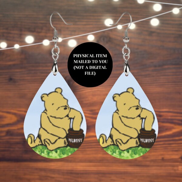 Classic Winnie-the-Pooh Earrings, Classic Winnie Honey Pot Earrings, Earrings, Double Sided Design, Teardrop Earrings