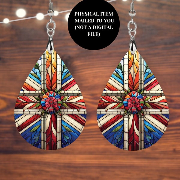 Union Jack Stained Glass Effect Earrings, Union Jack British Earrings, London Earrings, Double Sided Design, Teardrop Earrings