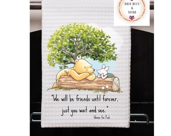 Classic Winnie-the-Pooh Friends Forever themed Tea Towel, Classic Pooh Honey Kitchen Towel, Dish Towel 16" x 24", Waffle Weave, Kitchen