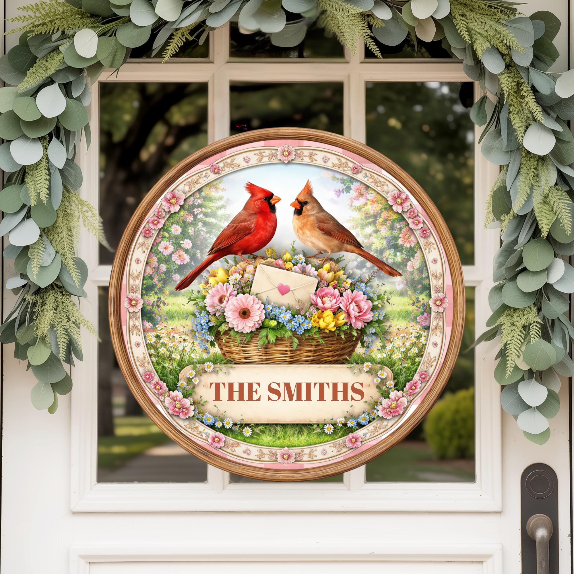 Personalized Cardinals Wreath Sign: Welcome Aluminum Metal Round Decor ...