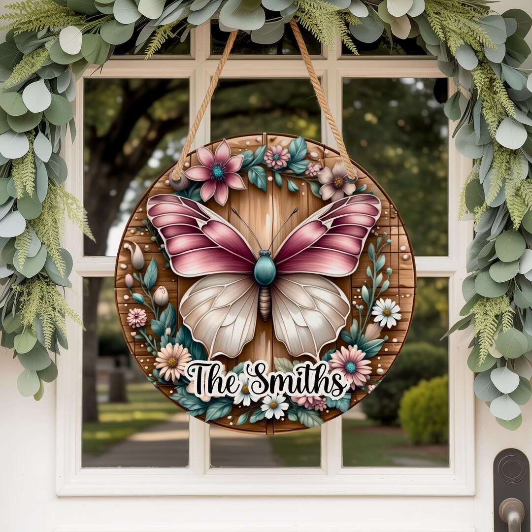 Personalized Butterfly Hanging Sign: Round Door Decor, 4 Sizes ...