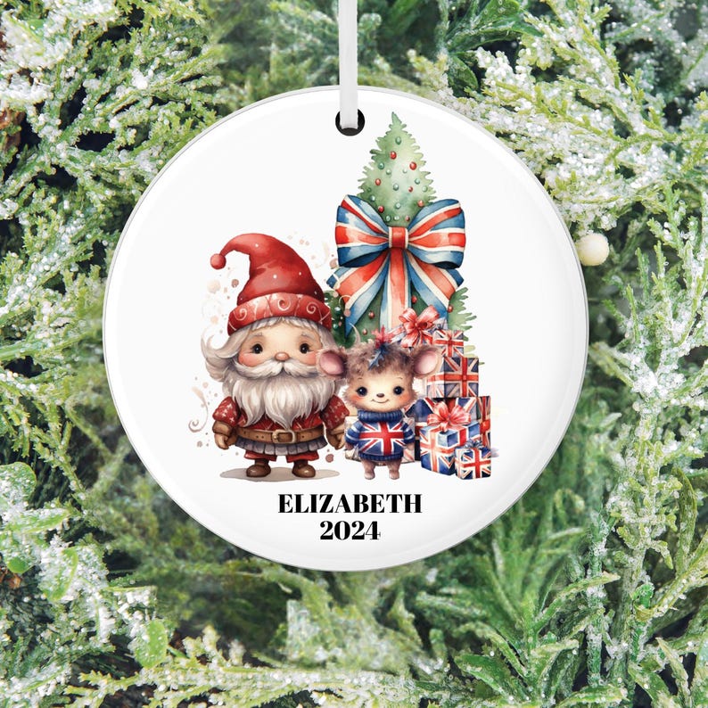 Union Jack Santa 2024 Christmas Ceramic Ornament, Gloss Finish, British