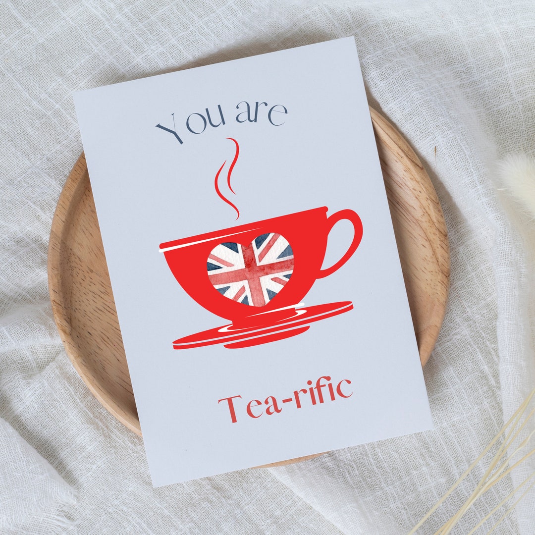 Union Jack Cup of Tea British Birthday Card and Envelope 5 1/2 X 4.25
