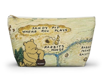 Bolsa de accesorios clásica de Pooh con fondo en T, estuche de maquillaje Pooh, bolsa de cosméticos Pooh, estuche de Hundred Acre Woods, estuche de maquillaje clásico de Winnie-the-pooh