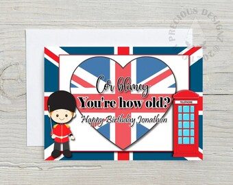 Personalized British London Themed handmade birthday Card and Envelope, London Guard Card, Union Jack Card