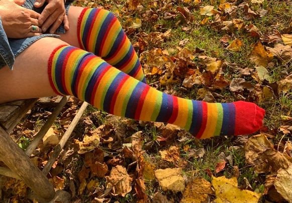 Rainbow Brights Thigh High Socks Black and Rainbow