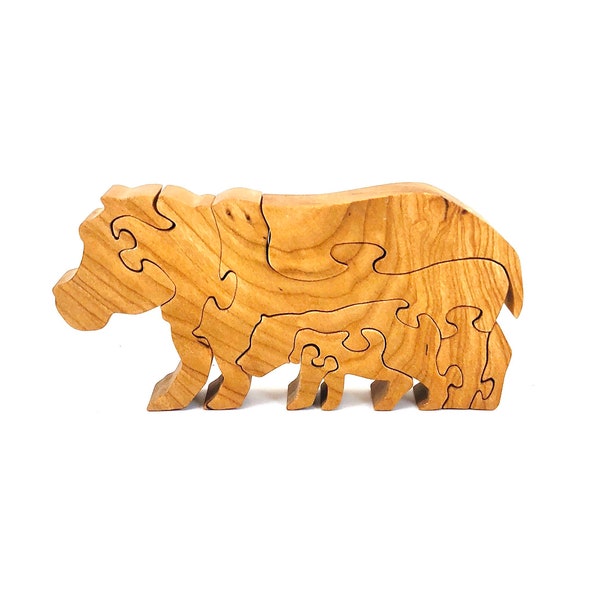 Wooden Hippo and Baby Puzzle