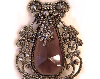 Victorian steel bead amethyst glass brooch