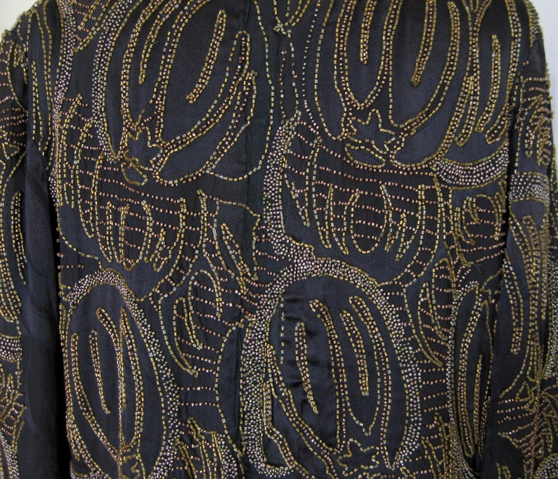 Women's black silk jacquard jacket with intricate beading image 2