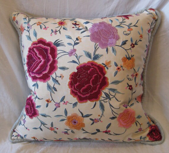 Light Blue White Silk Floral Pillows Etsy