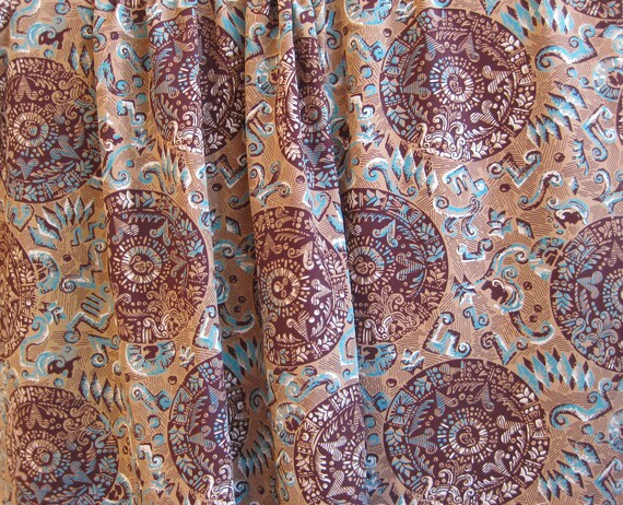 Vintage 1940 S Brown Turquoise Aztec Print Rayon Fabric Etsy