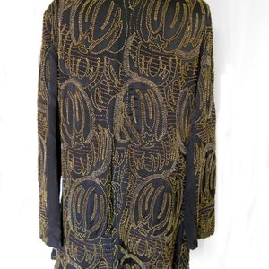 Women's black silk jacquard jacket with intricate beading image 4