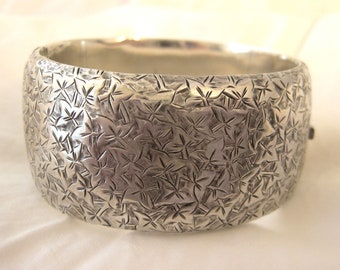 Silver embossed wide cuff bracelet