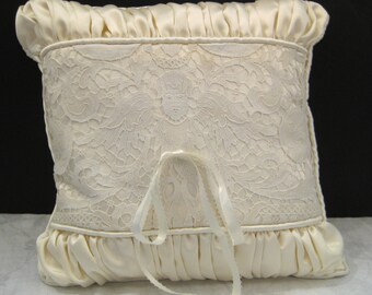 handmade vintage lace ring-bearers pillow with tie - 14" square