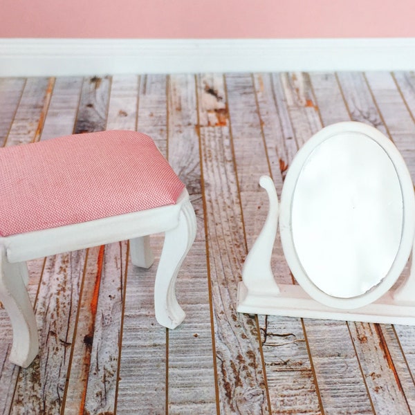 SVG File & PDF Printable Dollhouse Miniature Vintage Stool and Mirror for Cricut Maker machines 1/12th scale Shabby Chic Vintage Paris