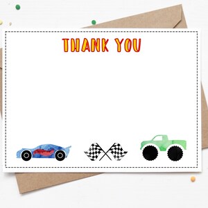 Digital Hot Wheels Thank you Card | Racing Cars Monster Truck Birthday Printable Note Card