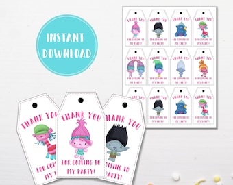 Trolls Party Favor Tags | Birthday Thank You Labels