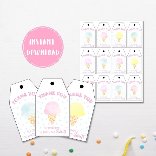 Ice Cream Party Favor Tags | Birthday Thank You Labels