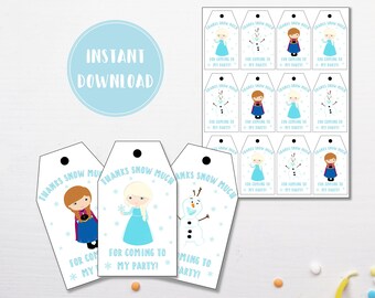 Frozen Party Favor Tags, Frozen Favor Tags, Frozen Thank You Tags, Frozen Birthday Favors, Frozen Party Printables, Elsa Anna Olaf