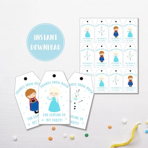 Frozen Party Favor Tags, Frozen Favor Tags, Frozen Thank You Tags, Frozen Birthday Favors, Frozen Party Printables, Elsa Anna Olaf