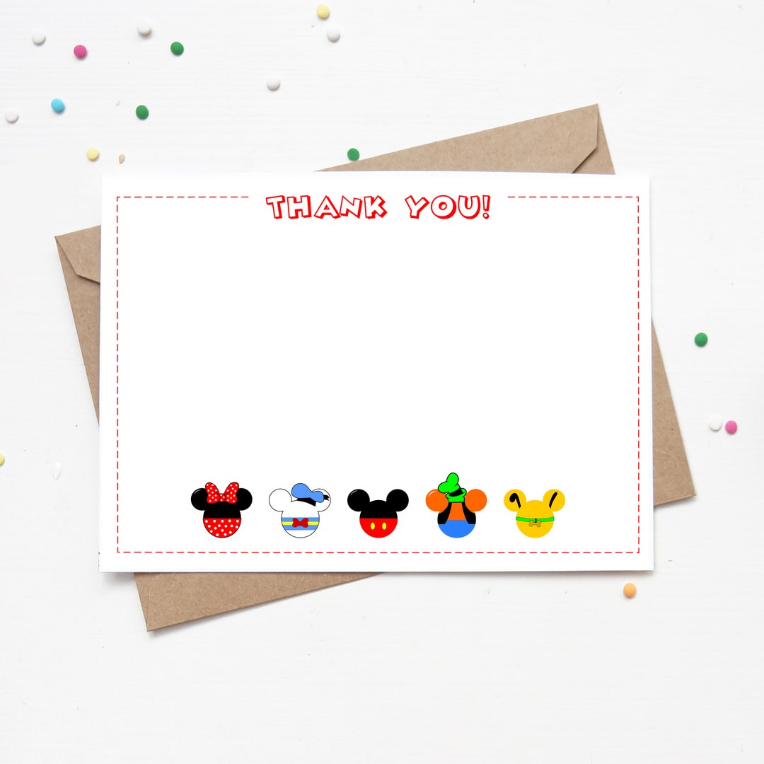 Mickey Mouse Clubhouse Thank You Card | Birthday Thanks Note Card - Etsy