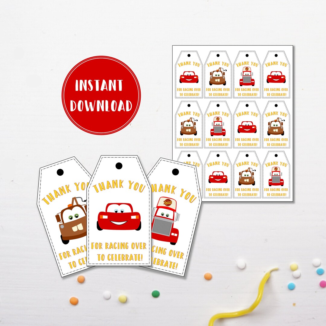 Cars Party Favor Tags | Birthday Thank You Labels - Etsy