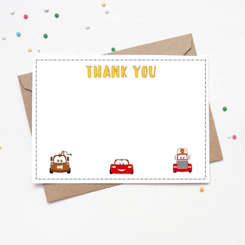 Cars Thank You Card Lightning Mcqueen Instant Download - Etsy