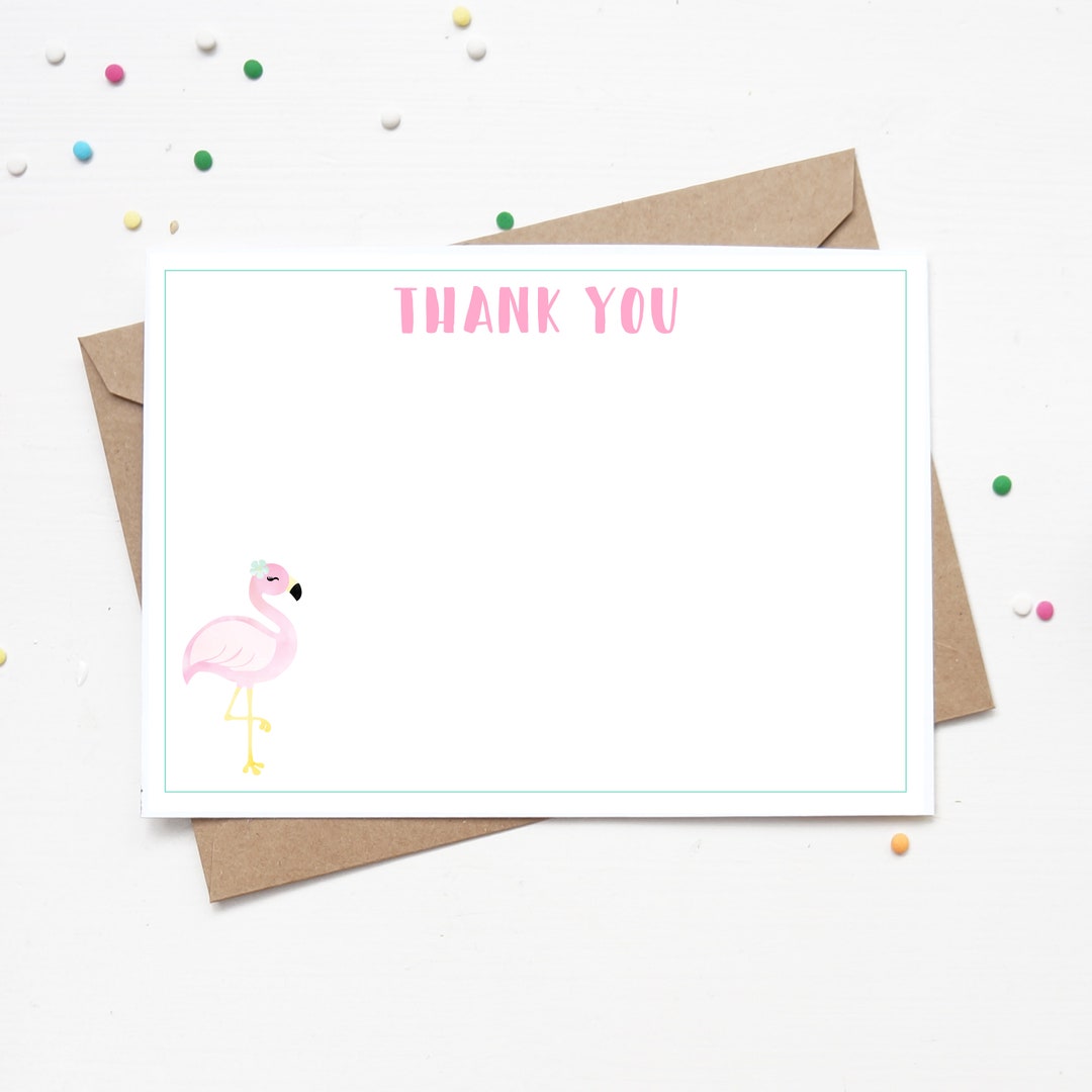 Flamingo Thank You Card, Birthday Thank You, Digital Printable Thank ...