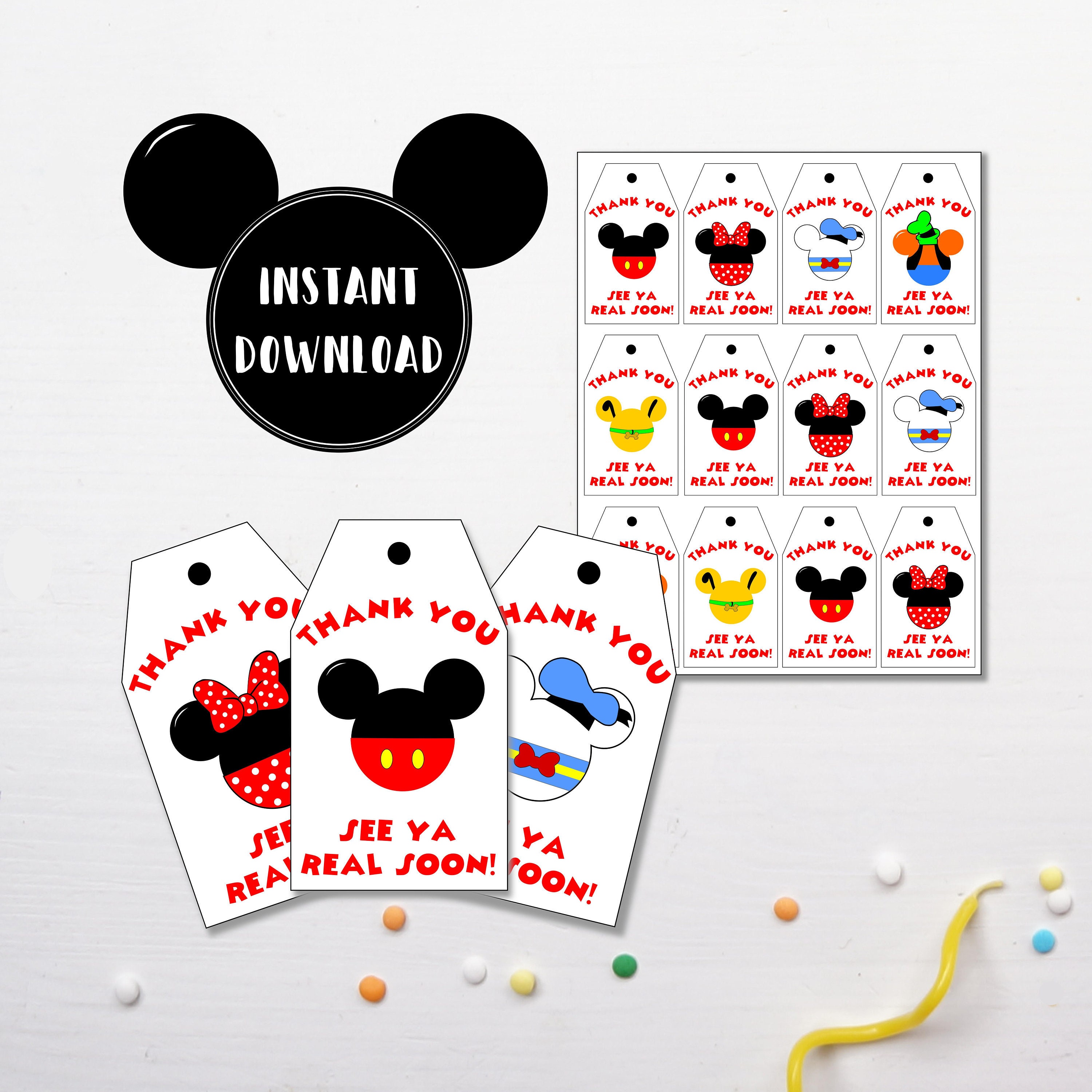 Mickey Mouse Party Favor Tags | Birthday Thank You Labels - Etsy